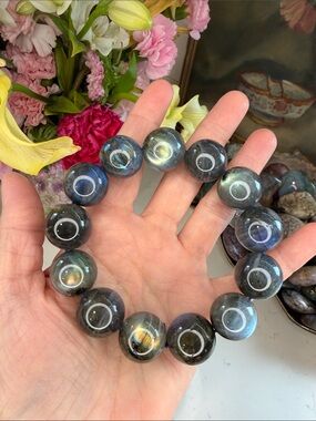 HQ Chunky Labradorite Bracelet - Iridescent Blue-Green: B1238